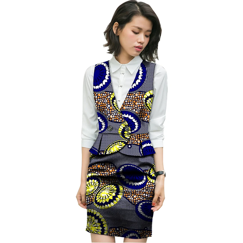 Модные женские костюмы с юбкой в африканском стиле блейзеры без рукавов куртки