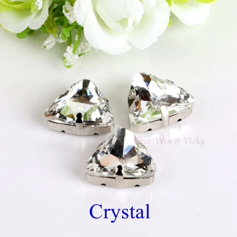 Clear Crystal 18 мм 10 шт./упак. Треугольники Форма Стекло пришить стразы с страз в форме когтя металлическое основание, с пряжкой, с украшением в виде кристаллов Камень Алмаз чехол для одежды - Цвет: Clear Crystal
