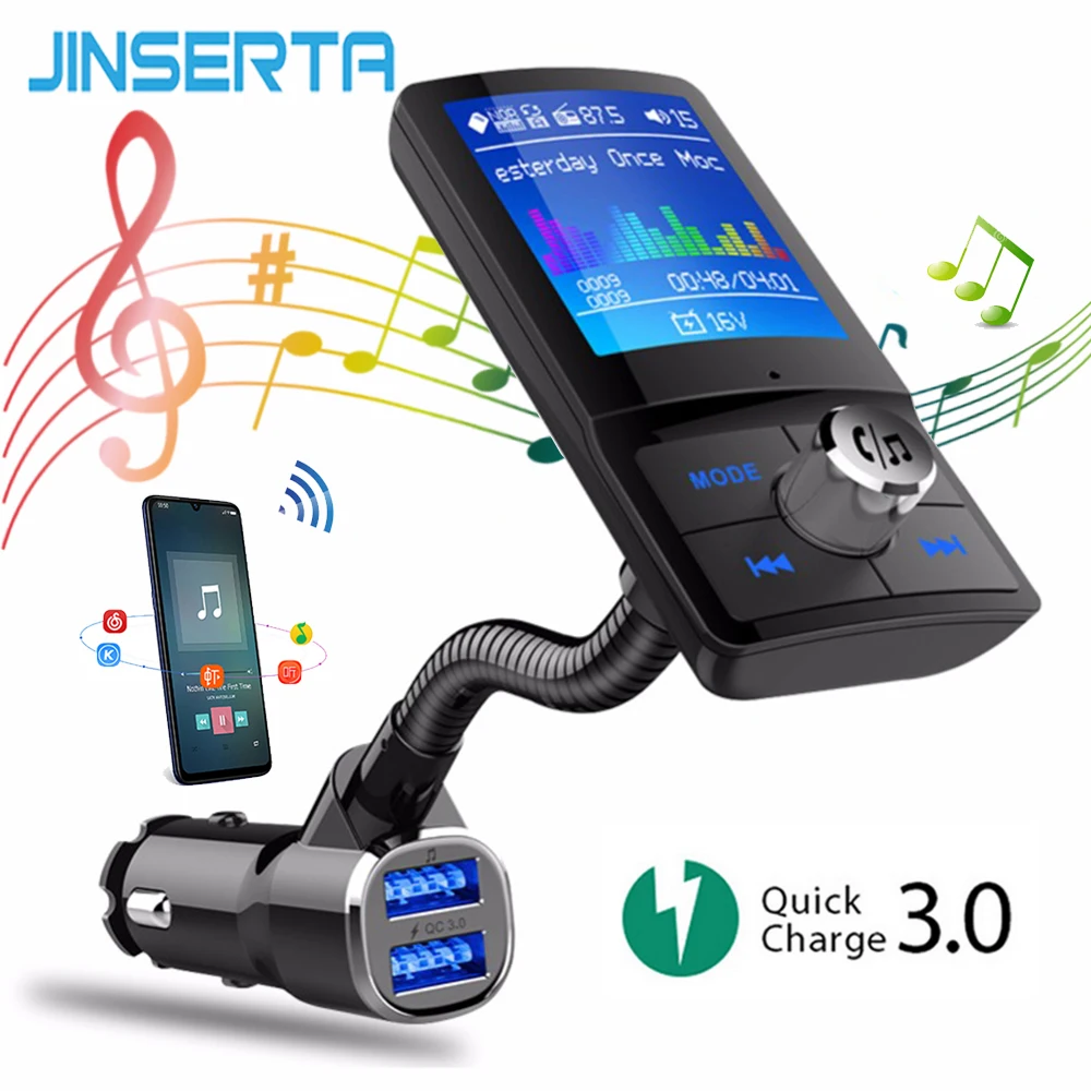 JINSERTA Автомобильный mp3 плеер Bluetooth fm-передатчик QC3.0 автомобильное зарядное устройство Беспроводная гарнитура поддержка USB флэш TF карта воспроизведения музыки