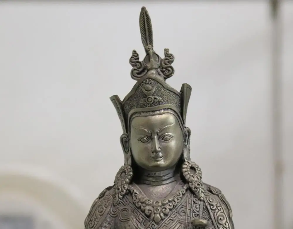 Tibet Buddhism White Copper Silver Fane Lotus Padmasambhava Master Buddha Statue | Дом и сад