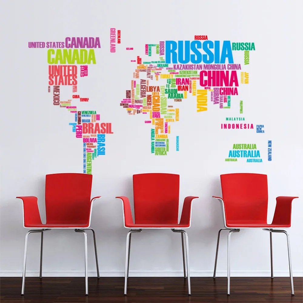 

large world map wall stickers original zooyoo95ab creative letters map wall art bedroom home decorations wall decals