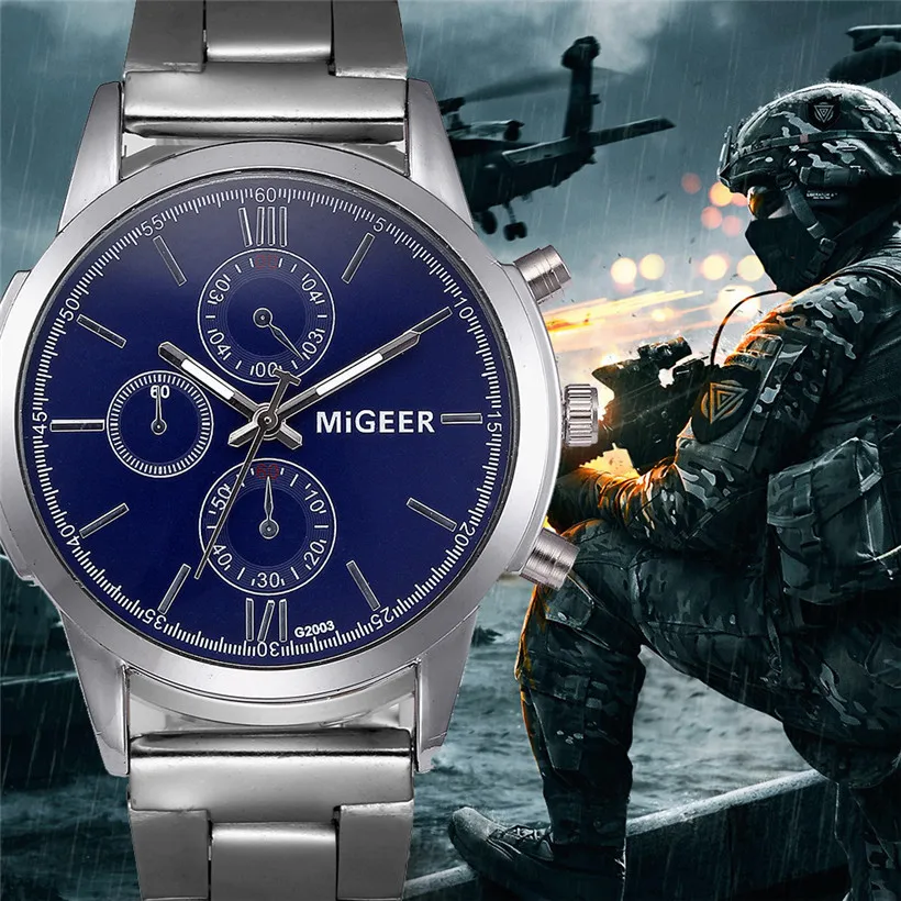 Мужские часы MiGGER Элегантные Аналоговые кварцевые из нержавеющей стали с