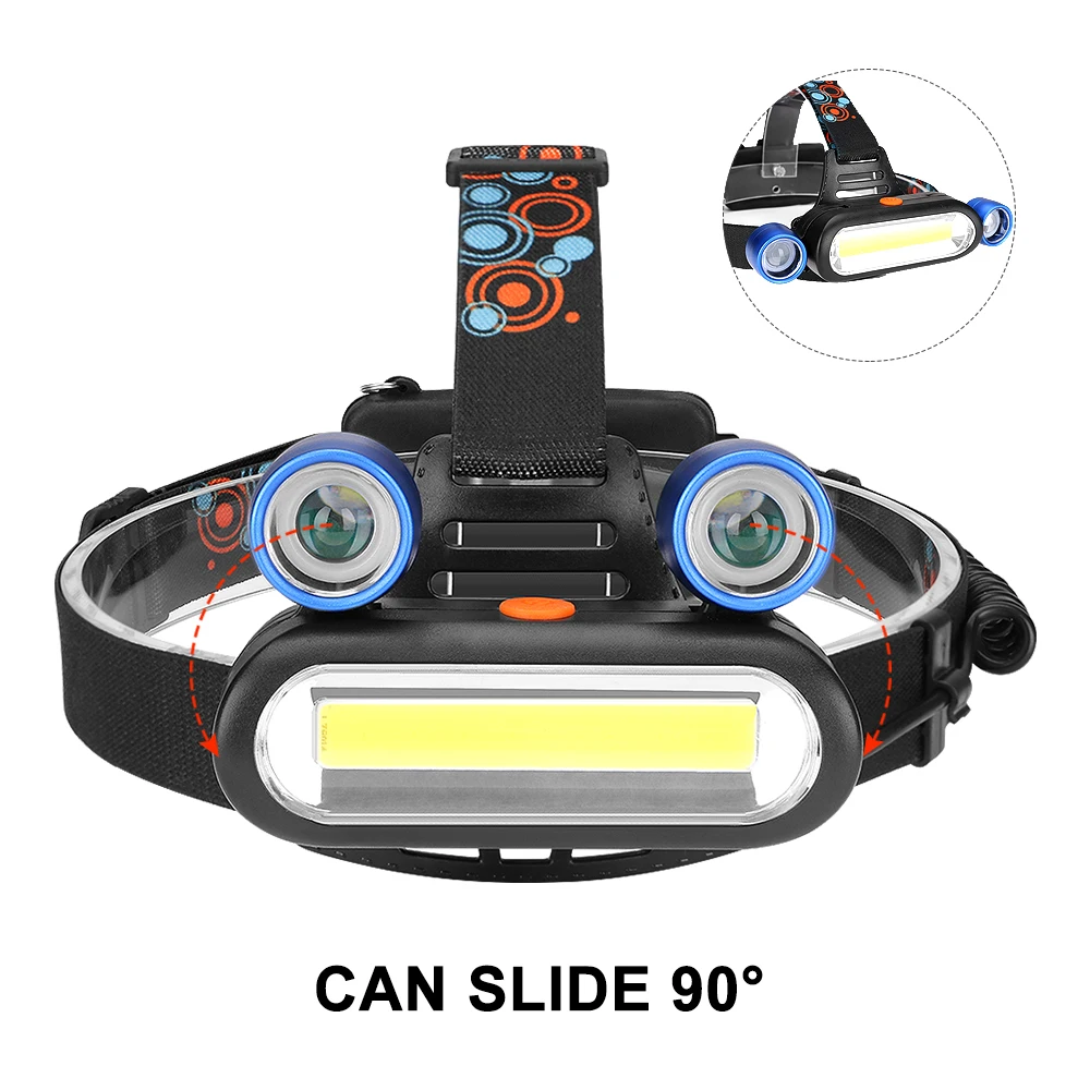 2*XPE+1*COB LED Headlamp Fishing Headlight Flashlight 4 Modes Power 2*18650 Battery for Outdoor Camping Light | Лампы и освещение