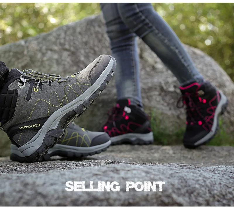 Sneakers Women Waterproof Leather Hiking Shoes Men Warm Velvet Female Outdoor Sport Shoes Trekking Mountain Climbing Suede Boots