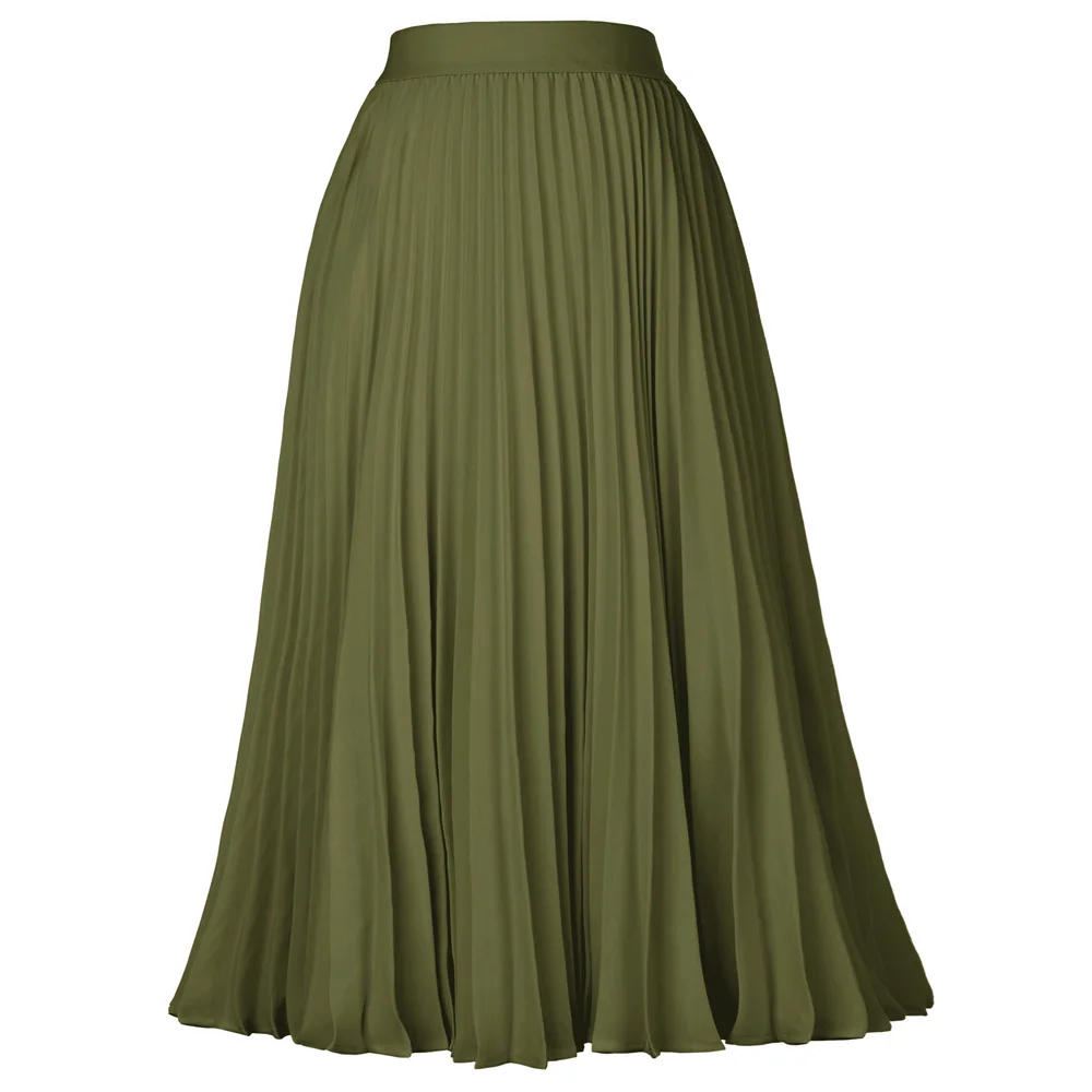 Army Green Kate casin Женская высокая эластичная талия бархатная велюровая миди длинная Плиссированная Свинг Юбка - Цвет: Army Green