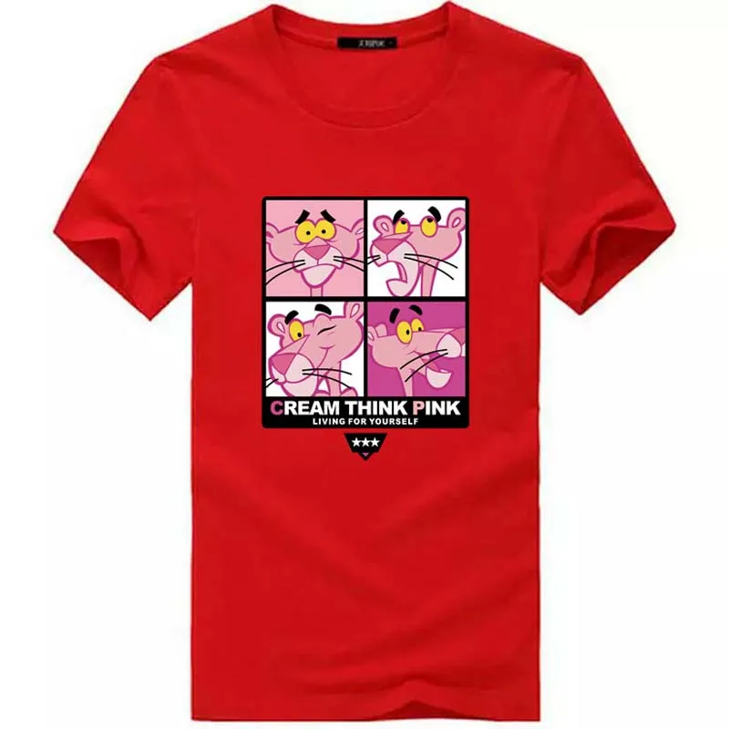 2018 новый летний розовый костюм Пантеры Мужские футболки с забавным принтом из