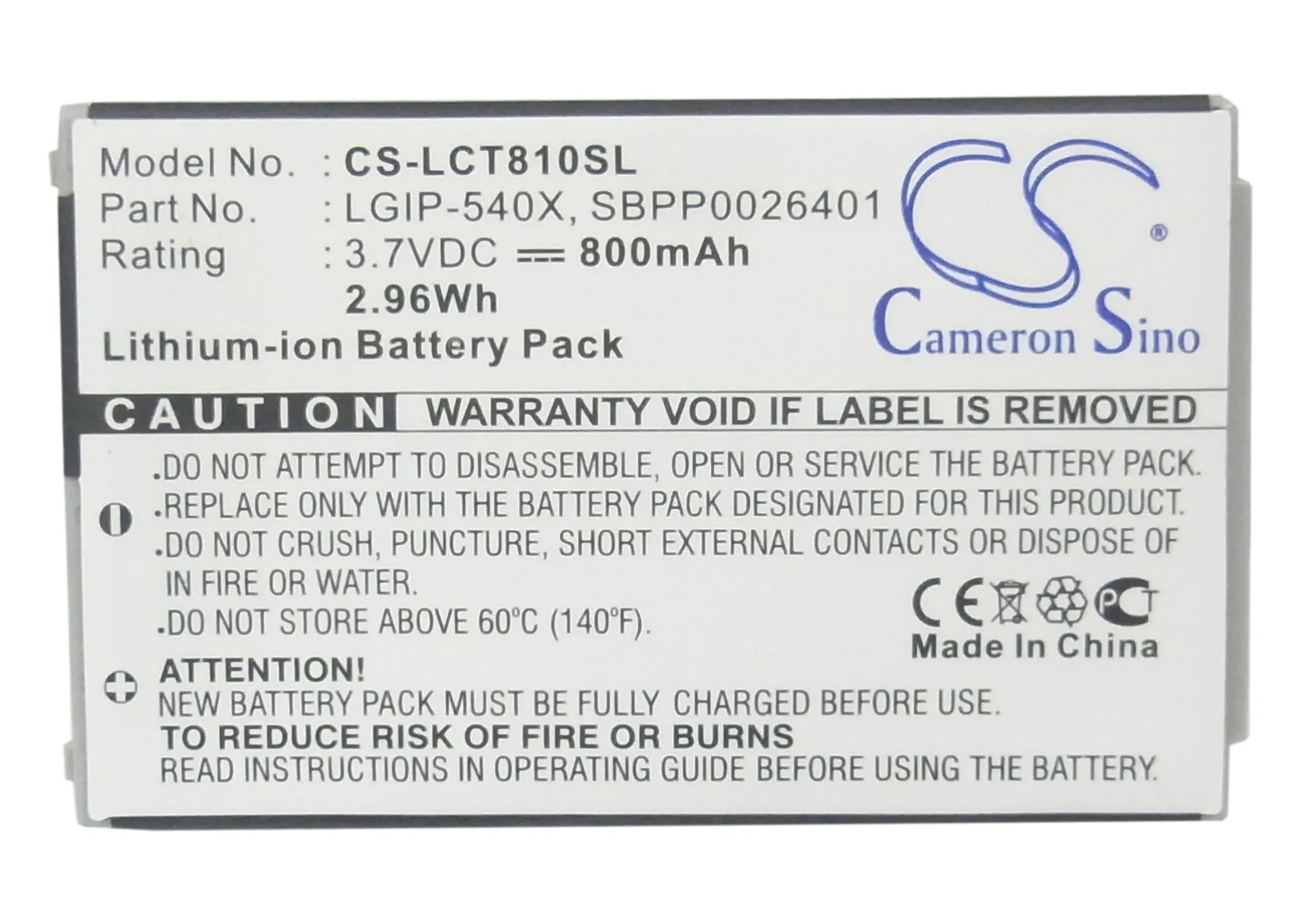 Аккумулятор Cameron Sino 800mAh LGIP 540X SBPP0026401 для LG CT810 Incite GW550 Incite|cameron sino|cameron sino batterybatteries