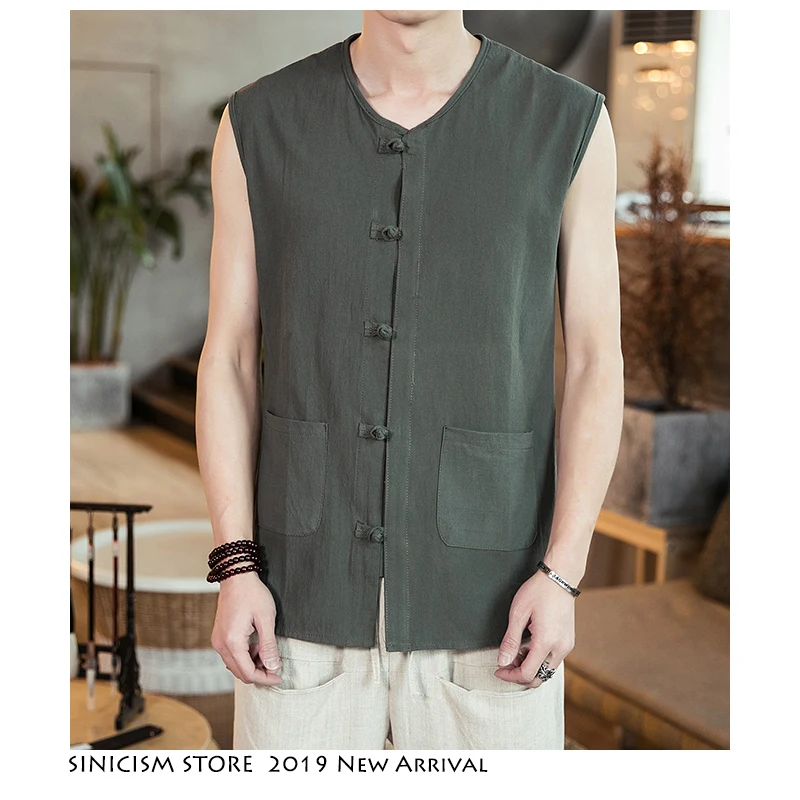 Sinicism Store, мужская майка в стиле хип-хоп,, летние мужские топы на бретелях, рубашка с карманами, топы на пуговицах, повседневные безрукавки, Hody, китайский стиль