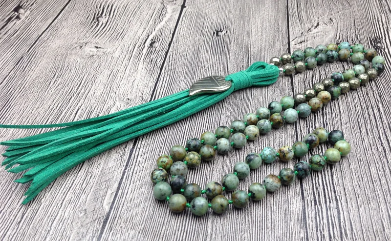 YA2585 искусственная кожа кисточка камень 8 мм бусины узлы ручная работа ожерелье |