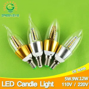 Лампа в форме свечи светодиодный E14 9 Вт 5 Вт Алюминий корпус Светодиодный светильник 110V 220V Светодиодный светильник E14 золотого, серебряного цвета холодный теплый белый Lampara Zarovka SMD 5730