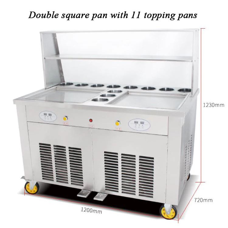 

Double Square Pan With 1 Pans Ice Cream Roller Rolling Rolled Flat Fried Ice Cream Machine Double 2 Pan Ice Cream Roller Machine