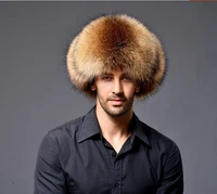 mens trapper fox raccoon fur hat real leather ushanka shapka chapeau