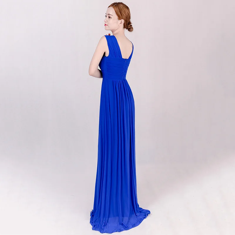 Синее Сетчатое платье без рукавов с О-образным вырезом длинное прямое