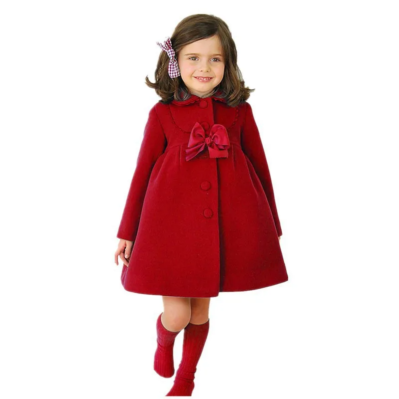 

Girl Kids Coat Bownot Princess Children Outerwear & Coats Red Blue Purple Europe and America Baby Fille Clothes 3-10Y Infant