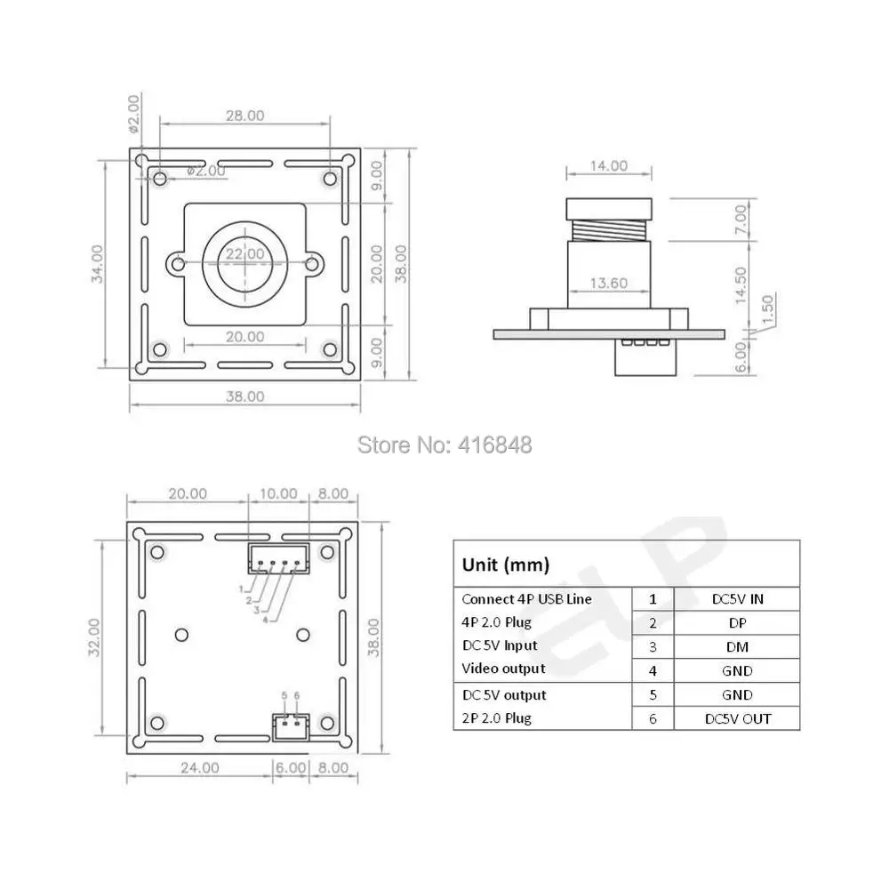 38*38 мм usb pcb плата 8MP MJPEG 15fps 3264X2448 HD Sony IMX179 сенсор 75 градусов без дистилляции
