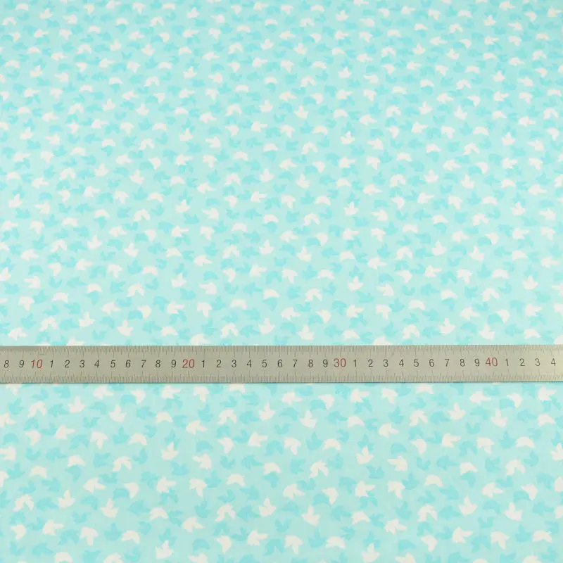 Текстильная ткань Teramila небесно голубого цвета с принтом птиц предварительно