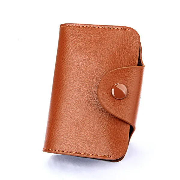 Brown Однотонные мини-кошельки с застежкой из натуральной кожи, унисекс, бизнес-держатель для карт, кошелек, 15, чехол для кредитных карт, ID Держатели, визитница, tarjetero - Цвет: Brown