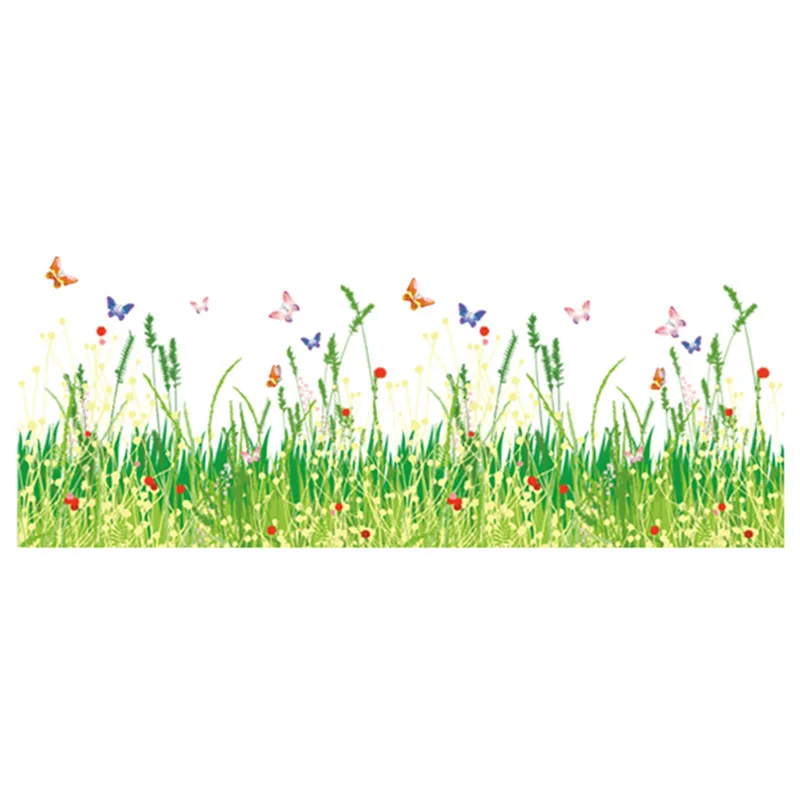 Съемный DIY Baseboard зеленая трава божья коровка бабочка юбка линия детский сад