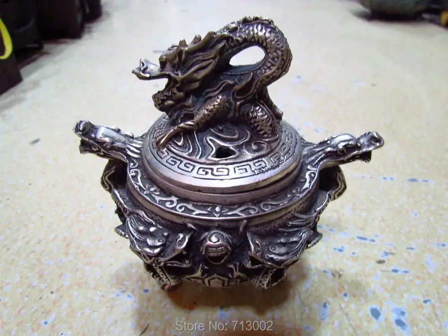 Винтаж из тибетского серебра и Курильница принтом дракон Форма Редкие thurible | Дом