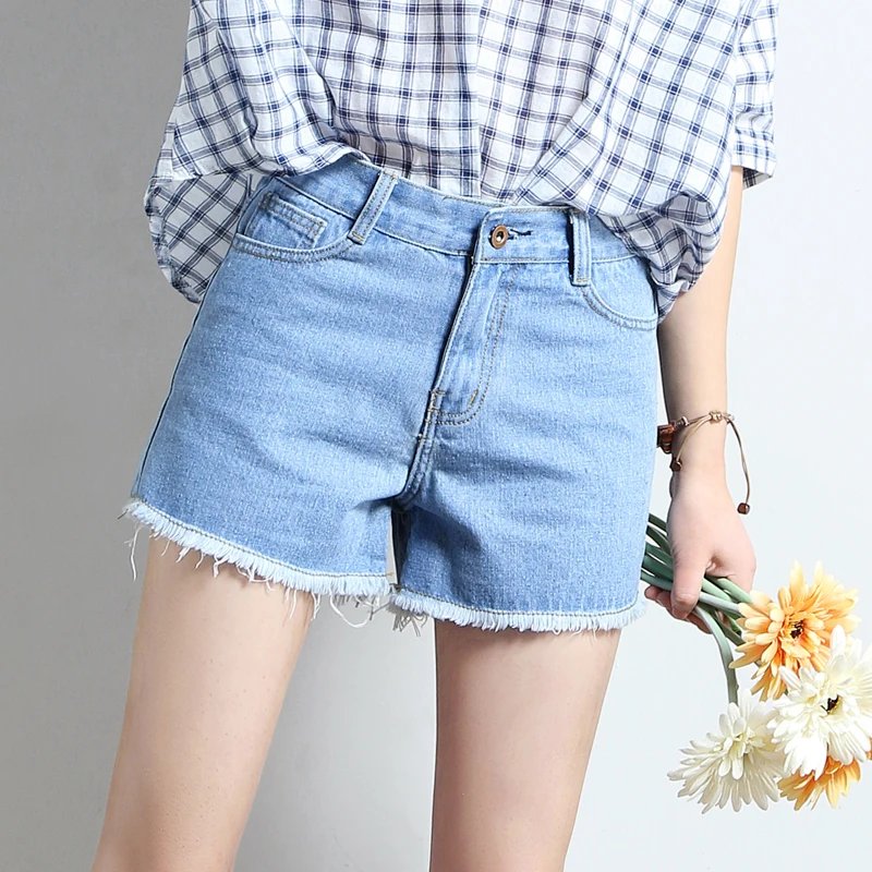 

2019 Euro Style Women solid Denim Shorts Vintage mid Waist Tassel Jeans Shorts Street Wear Sexy Wide Leg Shorts For Summer