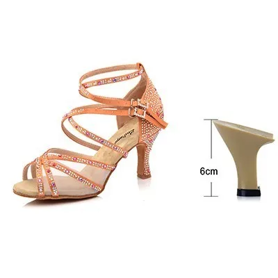 Bronze 6cm Ladingwu/Женская обувь для танцев; фиолетовые атласные стразы; обувь для латинских танцев; женская обувь для сальсы; Обувь для бальных танцев - Цвет: Bronze 6cm