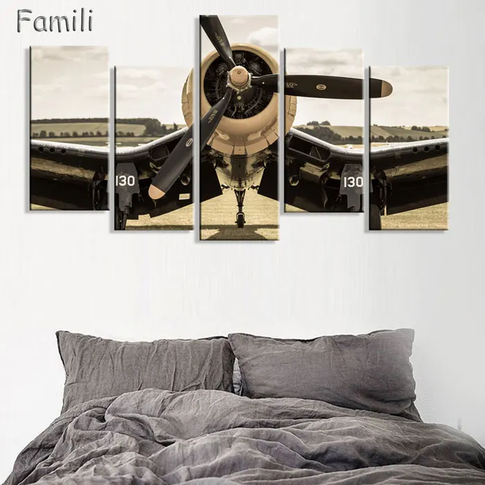 5 панелей холст художественные картины HD Печатный истребитель самолет Настенная