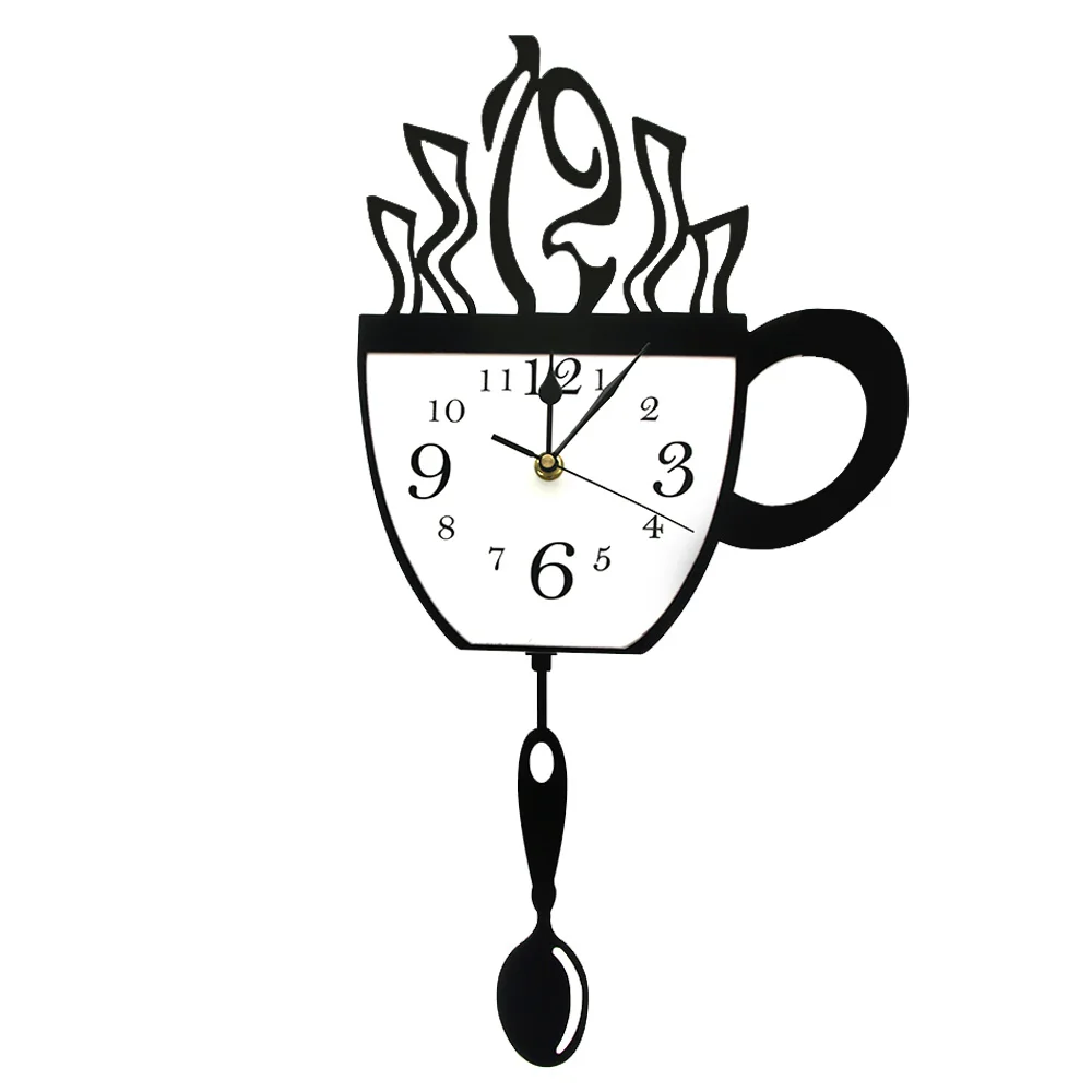 Coffee Cup and Spoon Creative Pendulum Wall Clock Modern Des