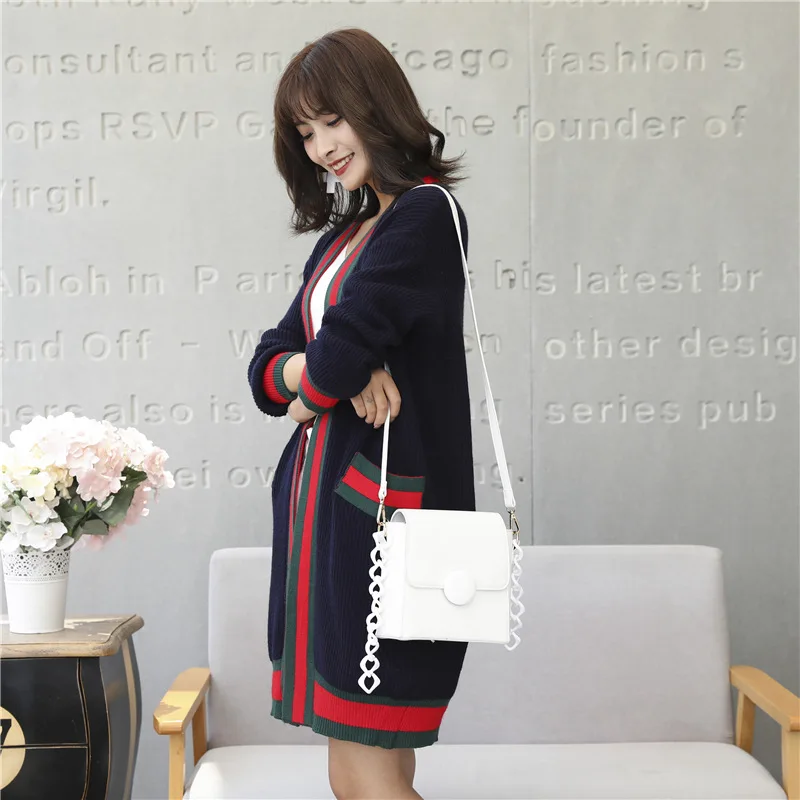 Rurouisbeir Women Cardigan 2019 Fashion Women's Sweaters Long Contrast Color Pocket Loose Female |