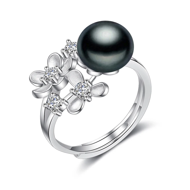 black pearl ring Настоящие кольца с натуральным пресноводным жемчугом, свадебное регулируемое кольцо из серебра 925 пробы, ювелирные изделия для девушек, лучший подарок - Цвет камня: black pearl ring