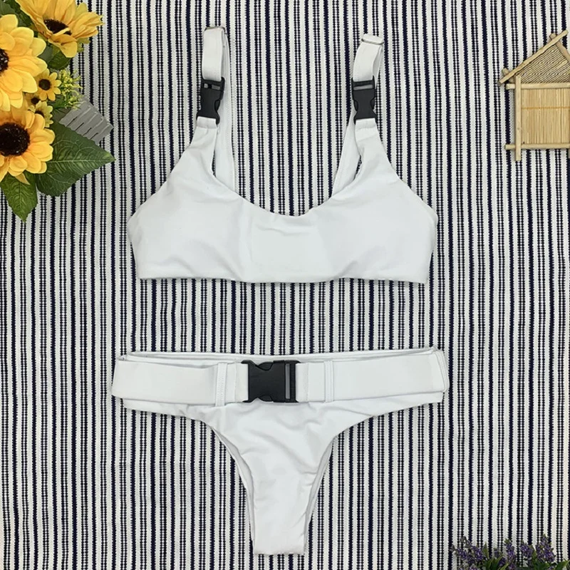 Новинка 2020 бикини Женский раздельный купальник сплошной цвет летний пояс