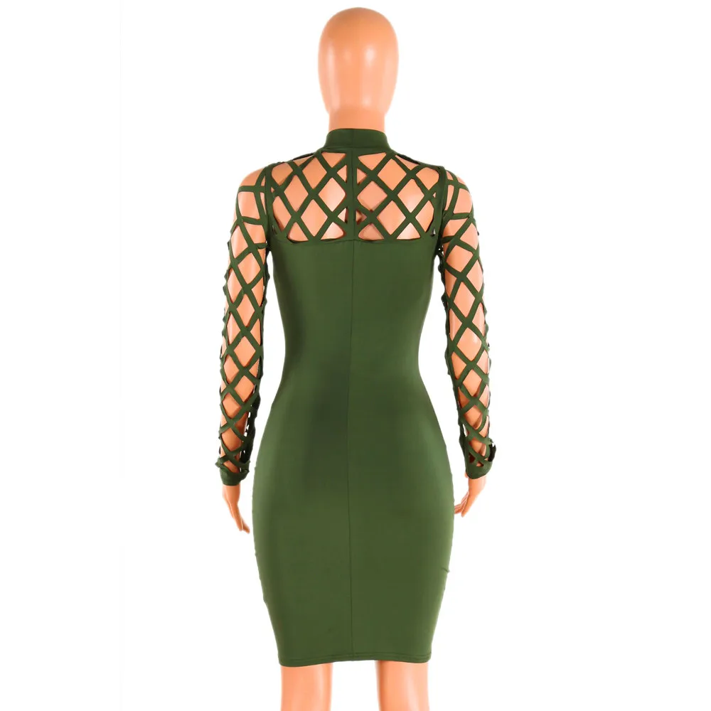 FREE OSTRICH Womens Choker High Neck Dress Caged Club Long Sleeve Ladies Stylish Bandage Slim Fit Simplicity Wears | Женская одежда