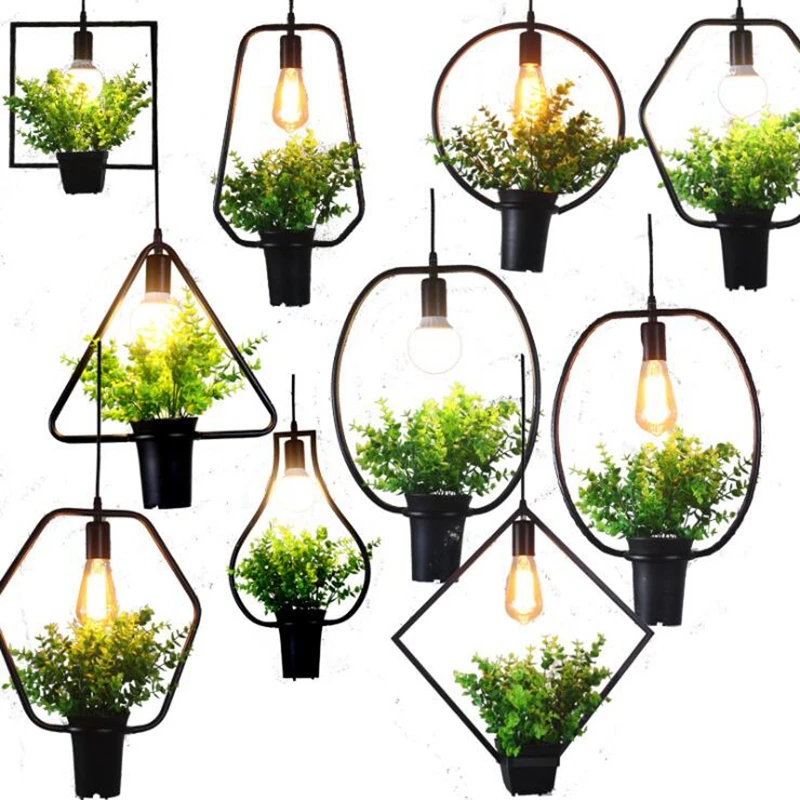

LuKLoy Modern Frame Light Grass Flower Plant Pots Pendant Light Hang Lamp Home Balcony Cafe Living Room Grow Herbs or Succulents