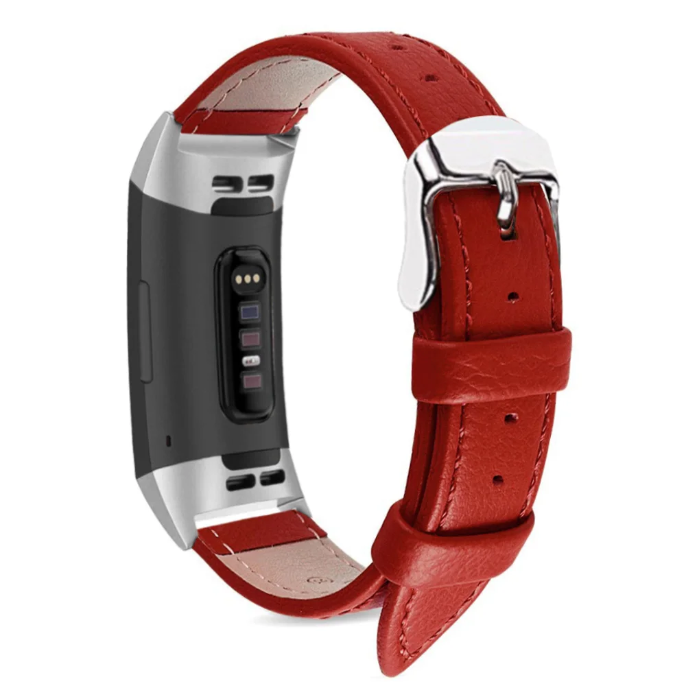 Красный Коричневый кожаный ремешок для смарт-часов для Fitbit Charge 3 сменный ремешок для Fitbit Charge 3 band умные аксессуары - Цвет ремешка: Красный