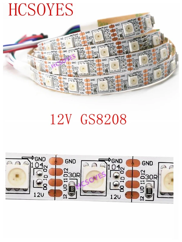 1 м/3 м/5 м GS8208 умная Пиксельная Светодиодная лента обновленная WS2811 DC12V 30/60/144
