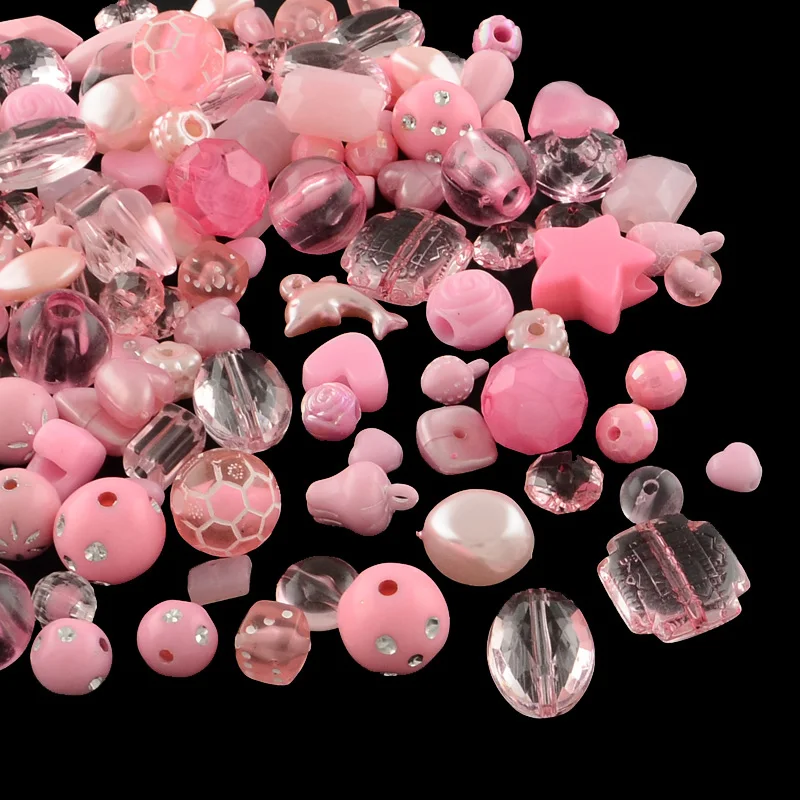 Pink 500 г акриловые бусины смешанной формы для рукоделия ювелирных изделий ожерелья браслеты ручной работы поставки смешанные цвета 5,5-28x6-20x3-11 мм - Цвет: Pink