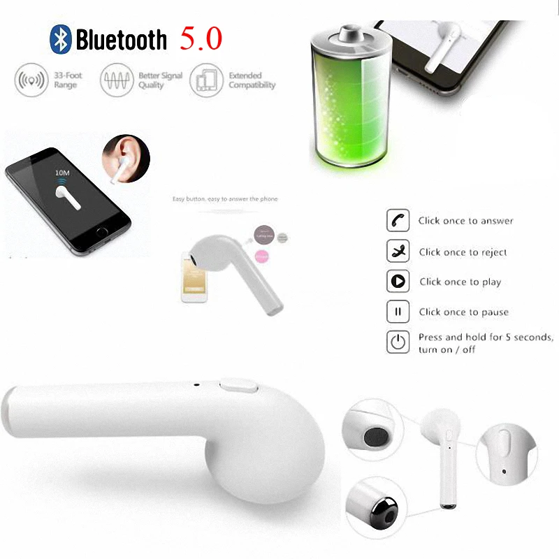 Лучшие продажи I7 TWS Right Single and Twins Mini Bluetooth беспроводные наушники со спортивными