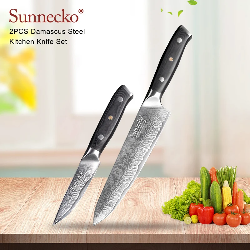 SUNNECKO 2 шт. Кухня Набор ножей Santoku шеф повар Ножи Дамаск японский VG10 Сталь лезвие G10