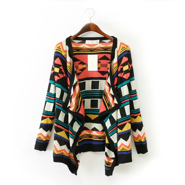 Batwing Long Sleeve Cardigan Feminino 2014 Autumn Winter Fashion Sweater Coat Geometric Print Casual Ladies Knitwear Open Stitch |