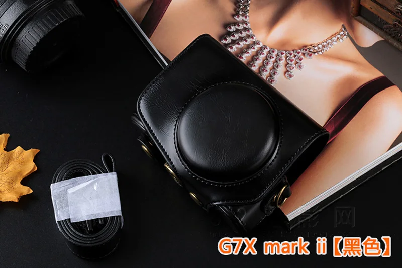 Black Кожаный чехол для камеры, чехол для камеры Canon Powershot G7x mark II G7X II G7X2, наплечный ремень - Цвет: Black