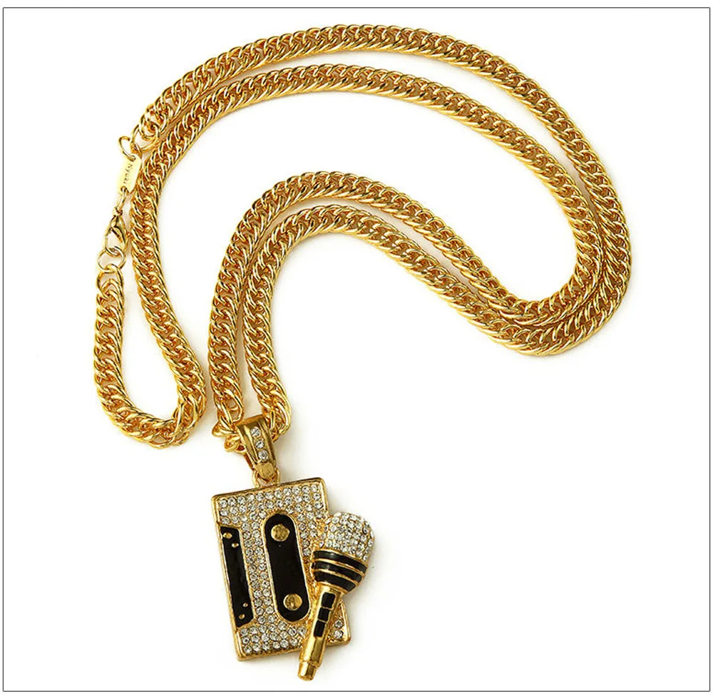 Музыка микрофон кулон Цепочки и ожерелья Для мужчин Jewelry хип-хоп цепочка цвета: золотистый, серебристый Цвет хип-хоп Рок DJ рэперские цепочки Для мужчин s Jewellery
