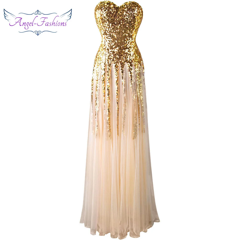 Angel-Fashion милое винтажное длинное вечернее платье 1920 с золотыми блестками 106 - Цвет: Golden 106