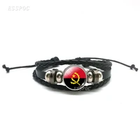handcrafted angola flag black leather bracelet glass cabochon bangle bracelets flag jewelry creative gift