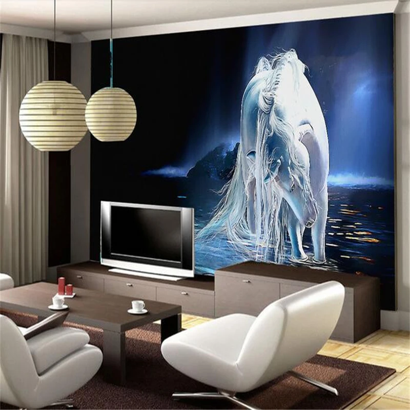 3D обои beibehang с рисунком белой лошади реки рисования|photo 3d|3d wallpaper murals3d wall murals |