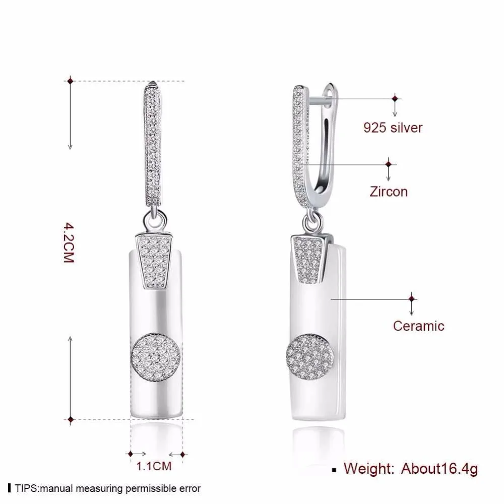 Модные Женские серьги из Рафинированного Серебра 925 и белой керамики с кубиким
