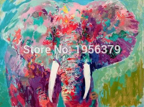 Abstract blue green giant ears long teeth nose of an elephant profound artist hand painted painting on canvas wall art | Дом и сад
