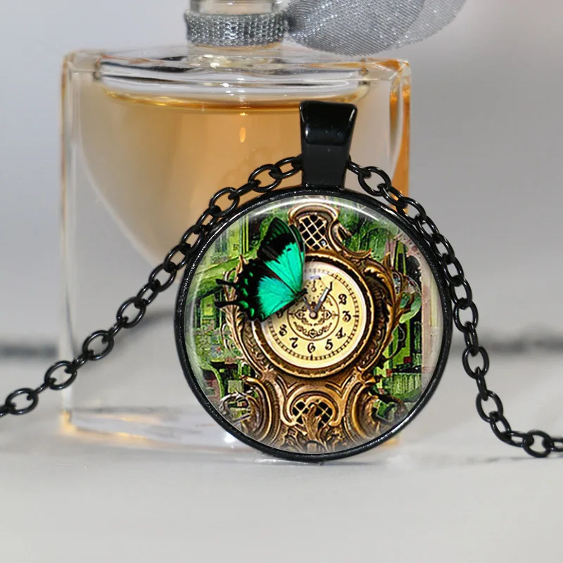(1 шт./лот) стимпанк садовое колье с подвеской часы Бабочка ожерелье Сад Ретро
