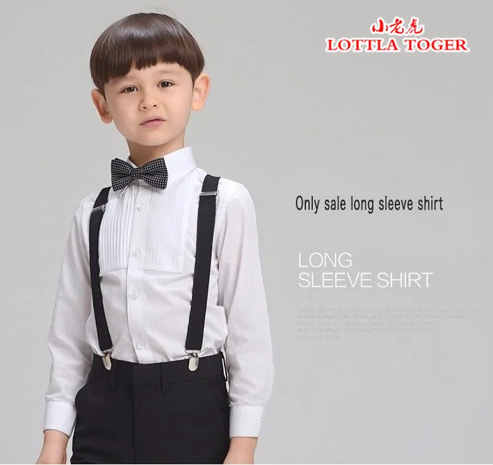 

2016 Elegant Boys Long Sleeve Shirt Boys Kids White Children Cotton Drape Suit Accessories for Wedding Party Gentleman Clothes