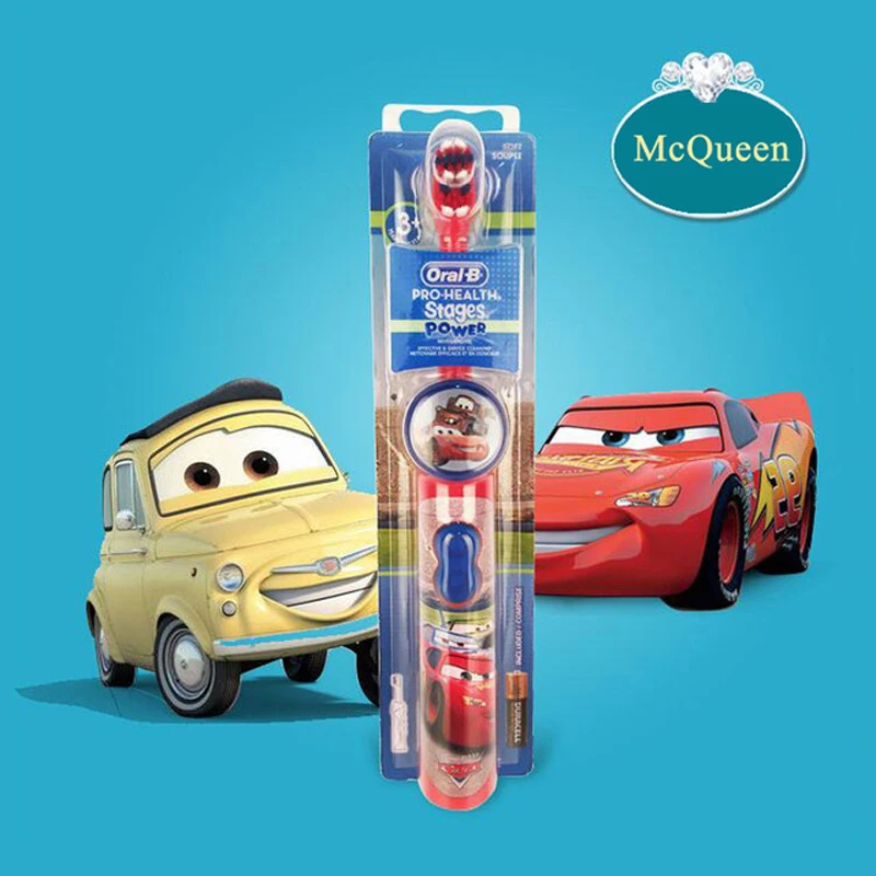 Cars-McQueen OralB, электрическая зубная щетка для детей, уход за деснами, вращение, живучесть, мультяшная, Здоровье полости рта, Мягкая зубная щетка для детей, на батарейках - Цвет: Cars-McQueen