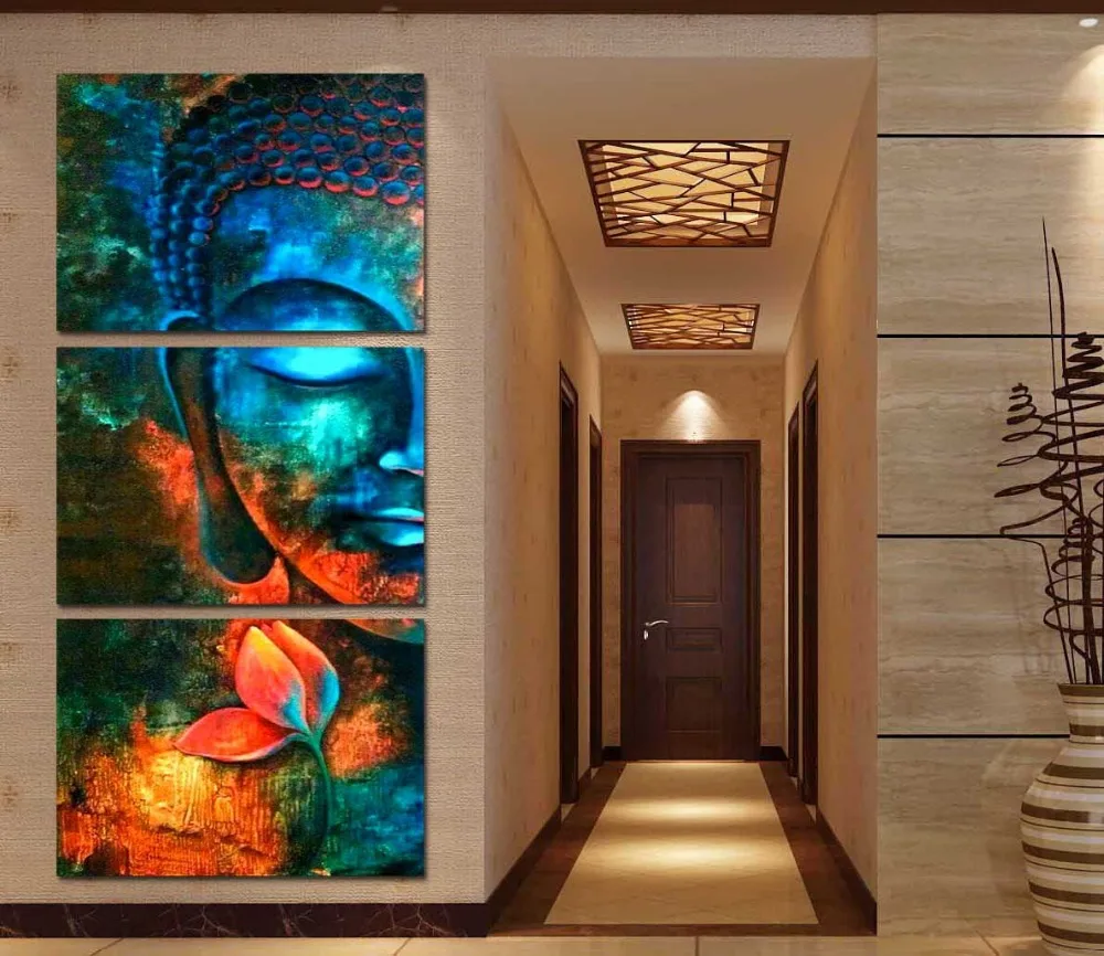 

Framed 3pcs Abstract blue Buddha Modern home decor Canvas Print Painting Wall Art Picture For Living Room decor picture PT1056