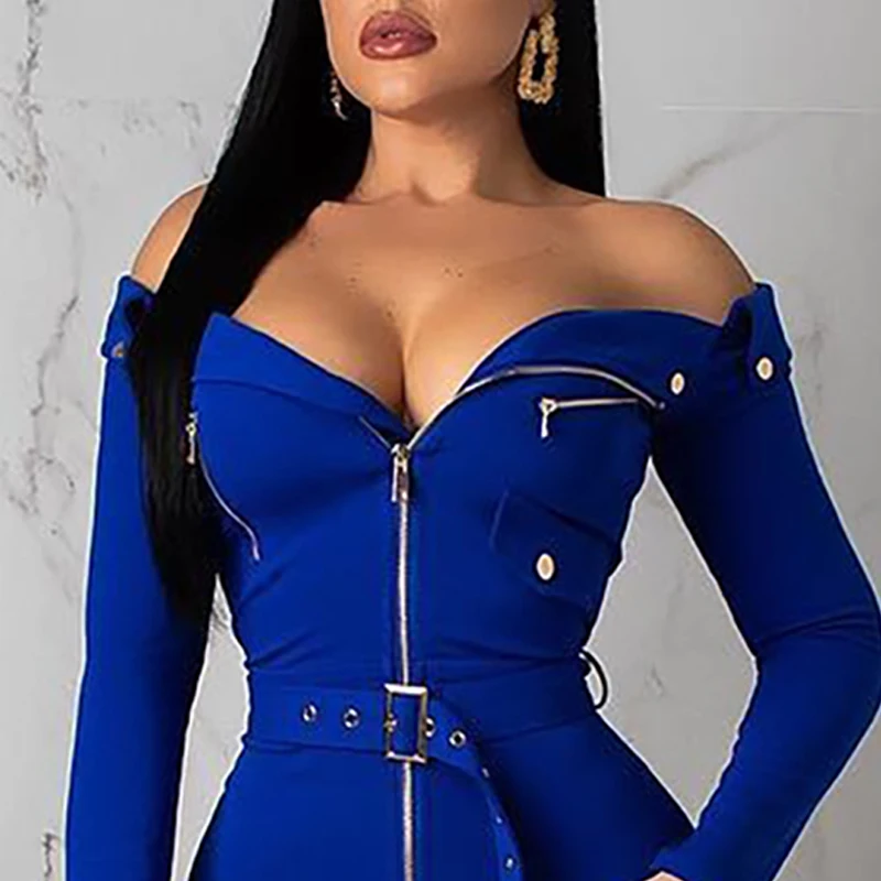 Для женщин с открытыми плечами молния дизайнерский комбинезон пояс запахом Sexy &